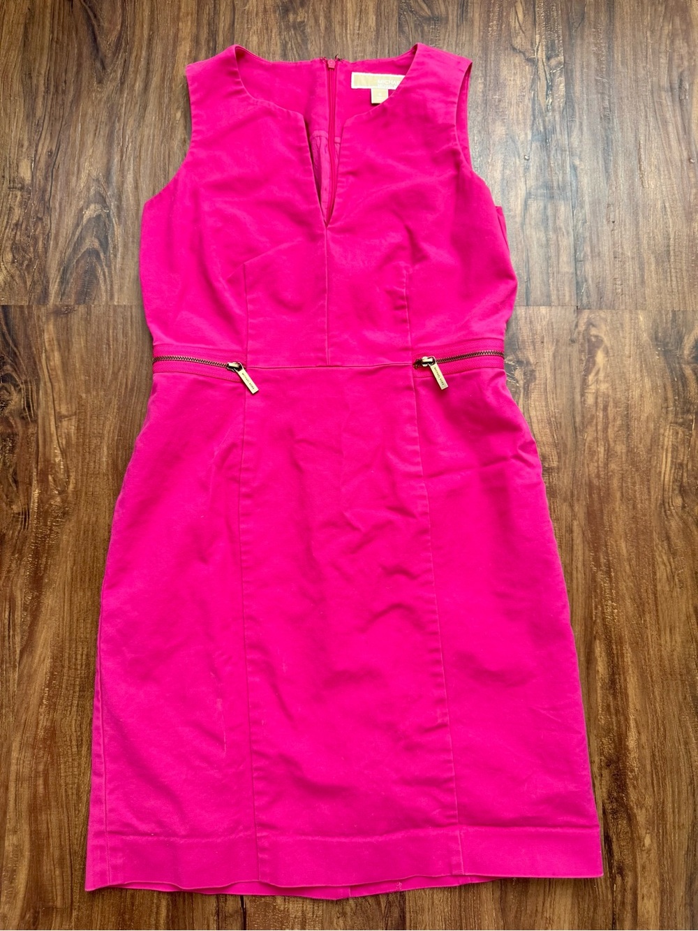 Bright Pink Sleeveless Sheath Dress with Zip Details